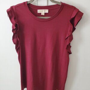 Ruffle Sleeve Burgundy Michael Kohrs Women's Top - Size Small